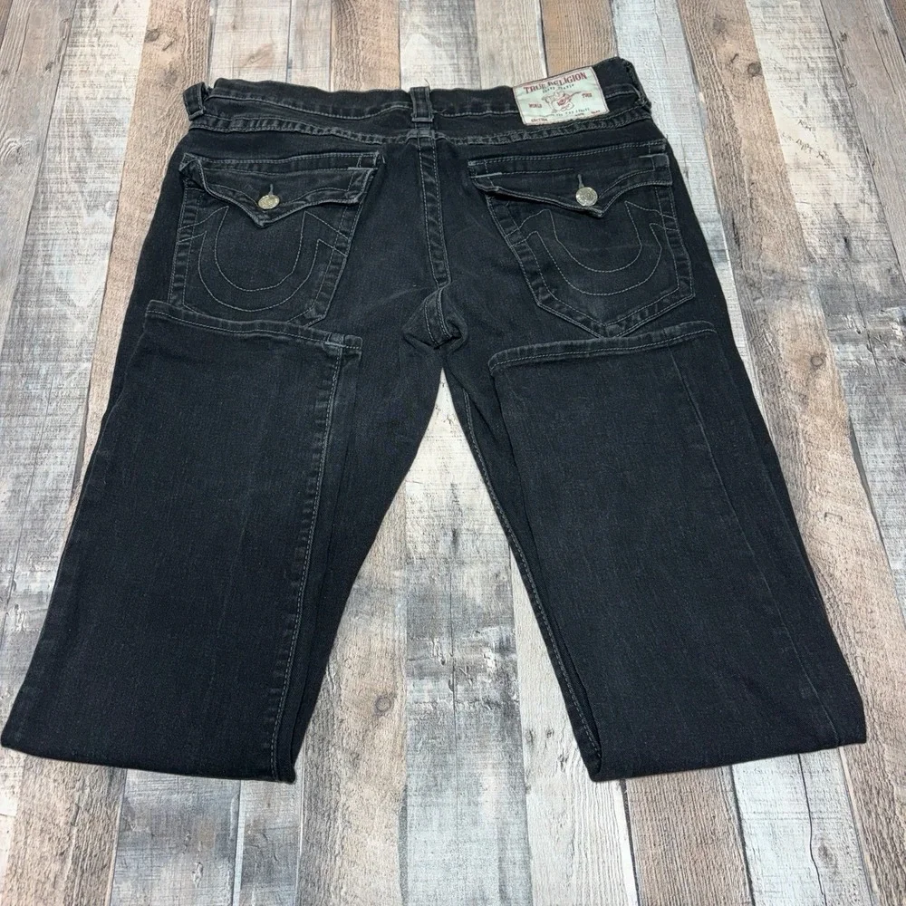 True Religion Ricky Relaxed Straight Jeans Mens 32x31 Black Dark Wash Denim